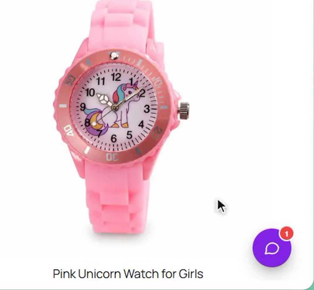 Chat bubble with a red 1 badge in the corner of a WooCommerce shop page