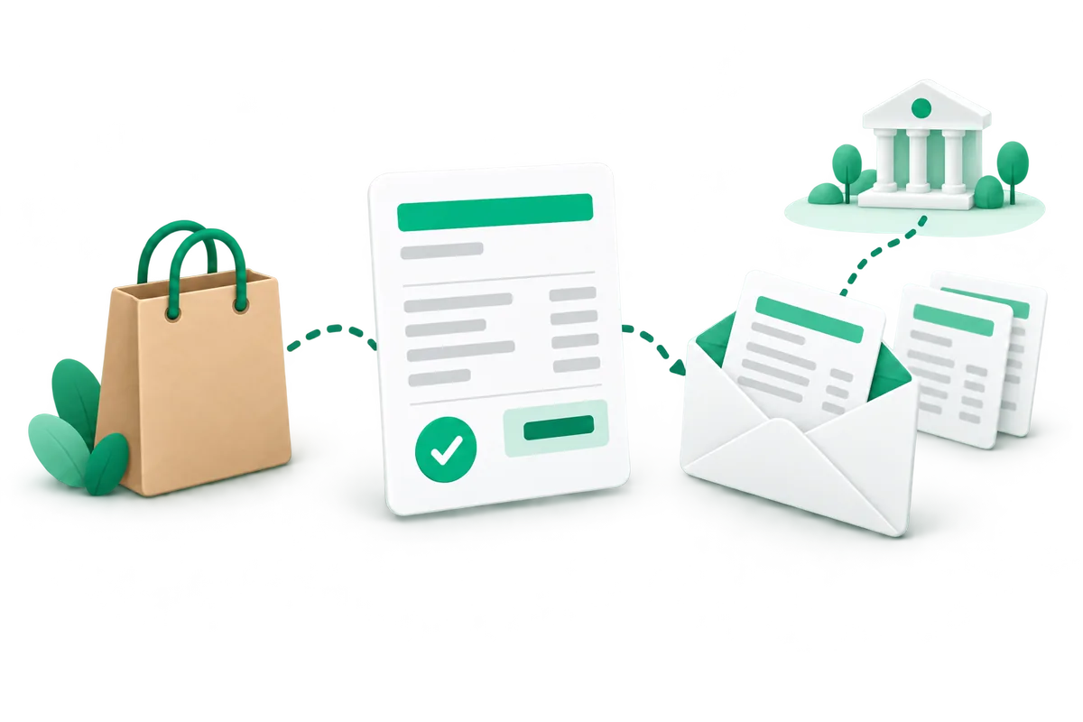 WooCommerce order turned into a PDF invoice, emailed to the customer and sent to the tax administration